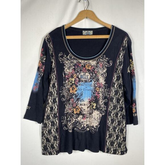 Vanilla Sugar Y2K Top 1X Vintage Black Lace Tattoo Floral Whimsigoth Grunge Goth - Picture 3 of 11